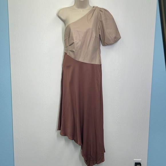 Anthropologie - NWT Faux Leather One Shoulder Asymmetrical Midi Dress Size 6 - Picture 4 of 15
